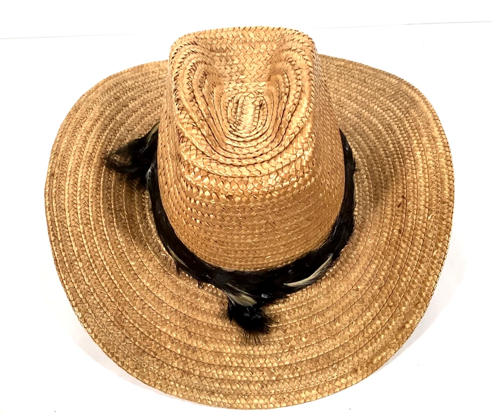 Sombrero de Vaquero Levi’s Vintage Paja Occidental con Banda de Plumas Hecho en EE. UU. Pequeño hr Foto 2 de 4