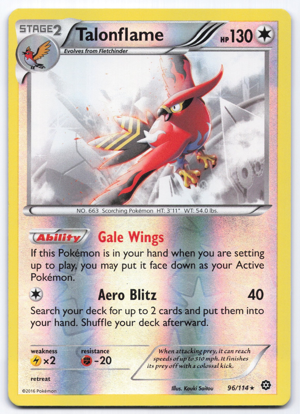 Talonflame 96/114 XY - Steam Siege Holo Rare Pokemon Card LP
