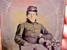Civil War Ambrotype Glass Photograph Soldier Sgt. Shoulder Scales, Kepi  1/6 Sz