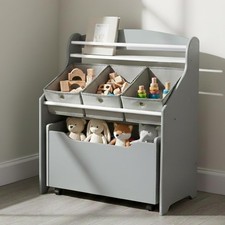 3-in-1 Kids Bookshelf and Toy Stora Organizer, Grey -