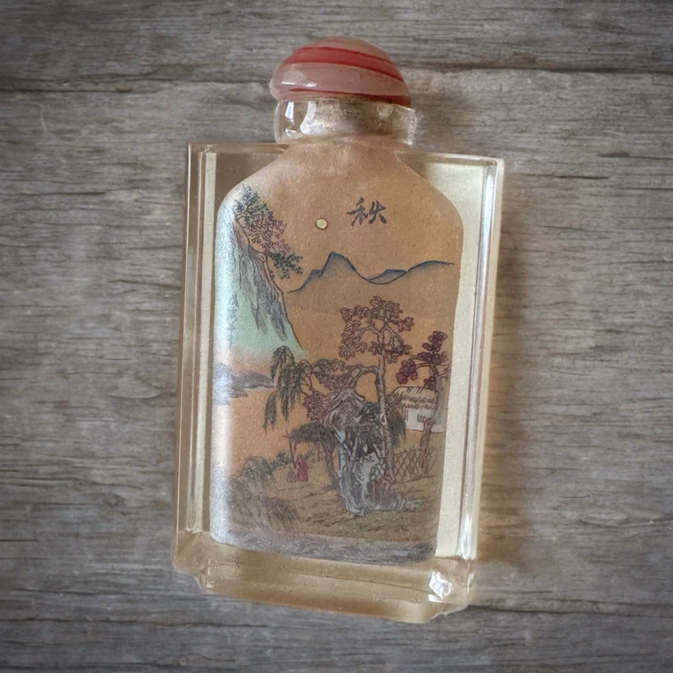 "Botella de tabaco china pintada en el interior con poema y paisaje - firmada Li Yin - 4,25""" Foto 3 de 4