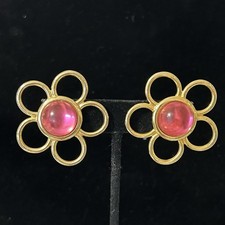 Vintage Mod Popart Flower Earrings Pink Lucit...