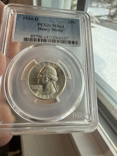 1934-D Washington Quarter Heavy Motto PCGS MS64 Blast White