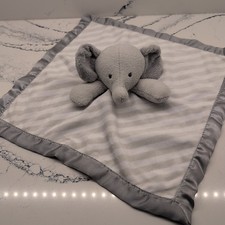 Cloud Island Striped Elephant Gray Satin Lovey Security Blanket Plush Lovie