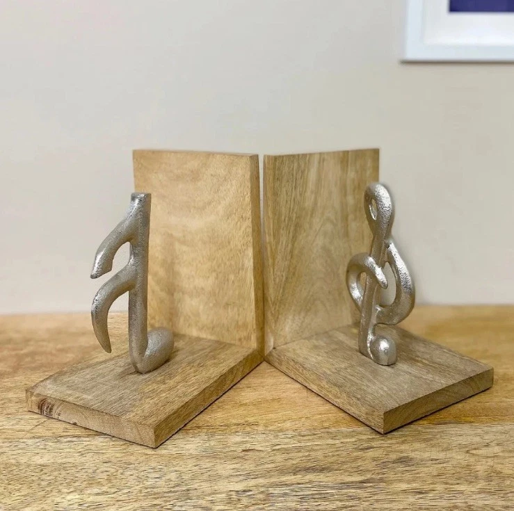 Wooden Musical Bookends Treble Clef Semiquaver Felt Base - Image 4 of 4