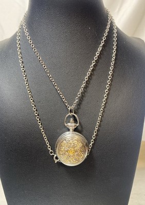 AE Williams Celtic Knot Quartz Pocket Watch Two Tone Full Hunter 29  Steel Chain
