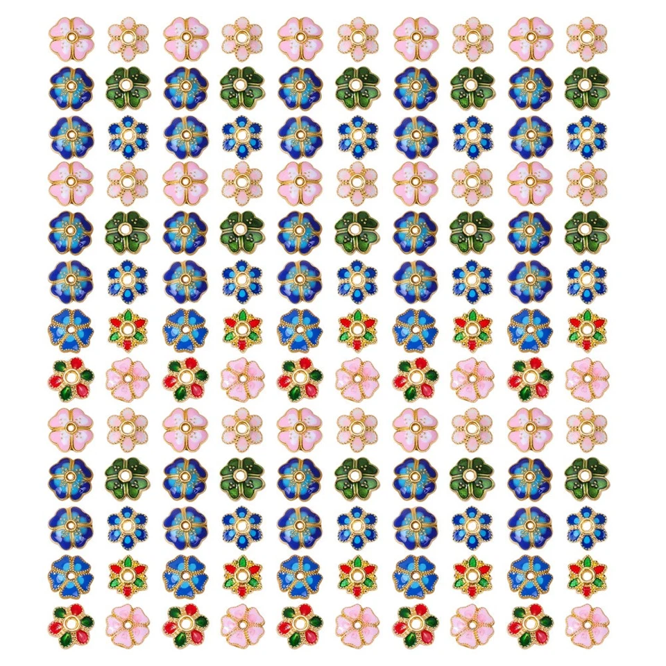 Flower Shaped Metal Enamel Bead Caps Colorful Cloisonne Floral Spacers for DIY - Bild 1 von 4