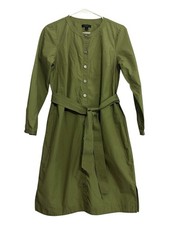 J. Crew Olive Button Front 100% Cotton Shirtdress with Belt Pockets Size Small