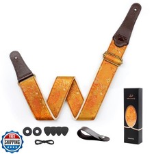 WELAIYOOUQ Guitar Strap, embroidery Jacquard and Genuine Leather Guitar Strap