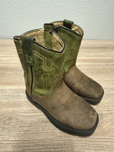 Smokey Mountain Cowboy Boots Toddler 7 Genuine Leather Green/Brown Western