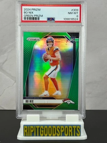 Bo Nix 2024 Panini Prizm #309 Green Prizm RC PSA 8 NM-MT Broncos Rookie