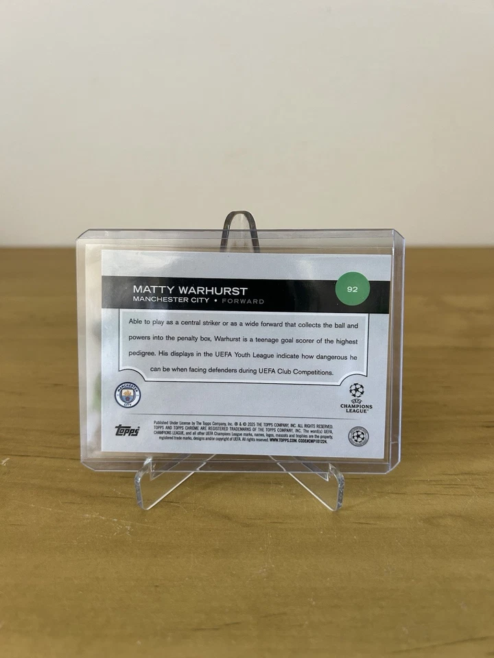 Matty Warhurst /10 Black Logofractor Topps Chrome UCC 24/25 Rookie RC Man City - Imagen 2 de 2