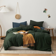 Luxury Dark Green Jersey Knit Cotton Duvet Cover Set with Pillowcases