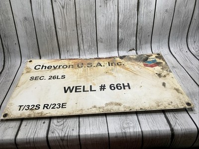 Chevron Oil Well Lease Identification Sign #66H Thin Metal