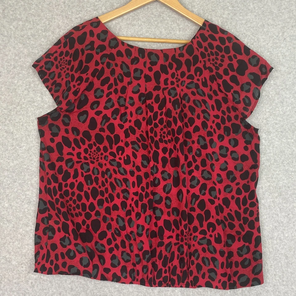 Top Violet & Claire para mujer XL rojo negro con volantes plisado semi transparente botón delantero Foto 2 de 4