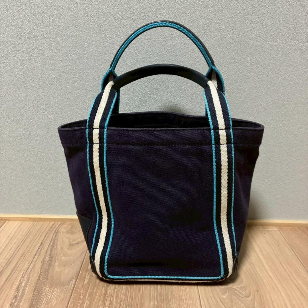 バッグ Anya Hindmarch Navy Ribbon Logo Bag Anya Hindmarch Navy Ribbon Logo Canvas Leather Tote Bag, Excellent