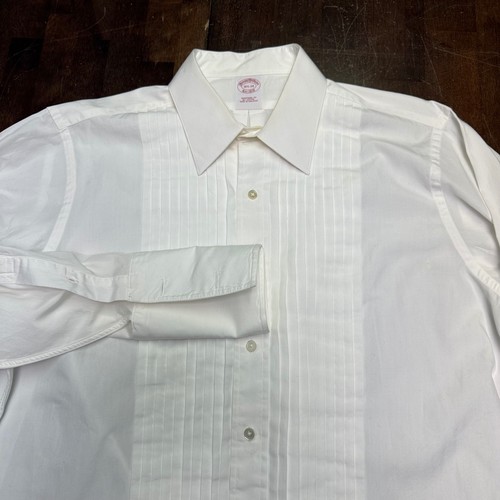 Brooks Brothers Tuxedo Shirt Mens 16.5-34 White Pleated Bib French Cuff Formal