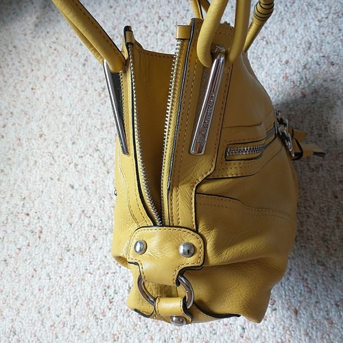 B Malowski Shoulder Bag Mustard Yellow Soft Pebbled Leather Hobo Zipper - Picture 7 of 20