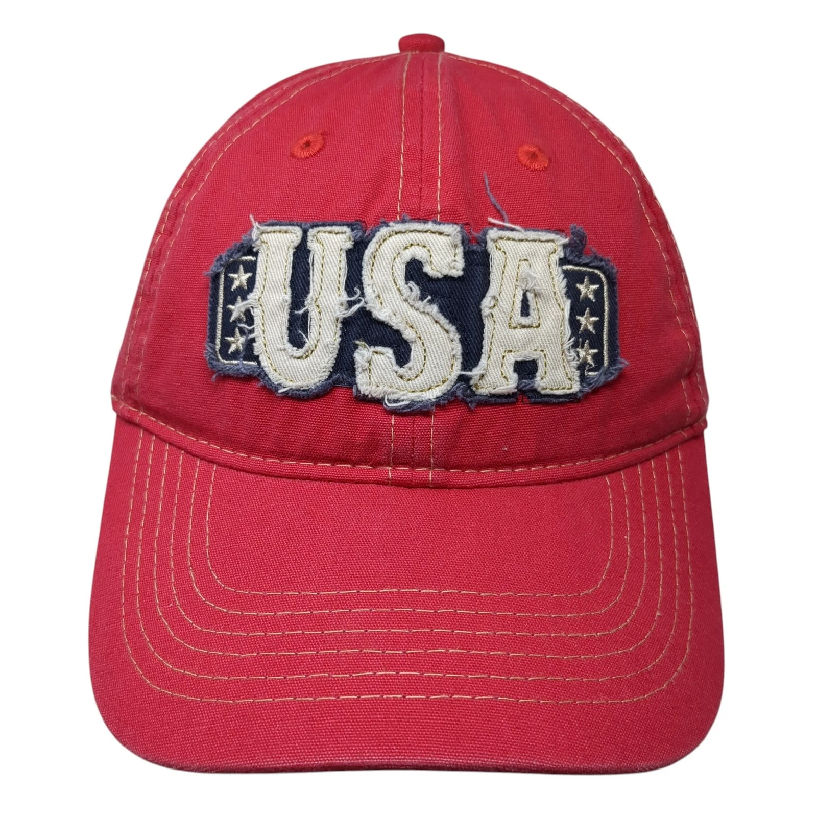 USA Strapback Baseball Hat Red One Size Adjustable Outdoor 6 Panel