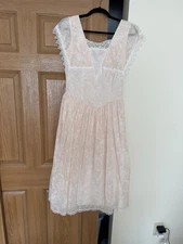 VTG Floral Pink Lace Cottage Core Gunne Sax Jessica McClintock Dress Size 9/10
