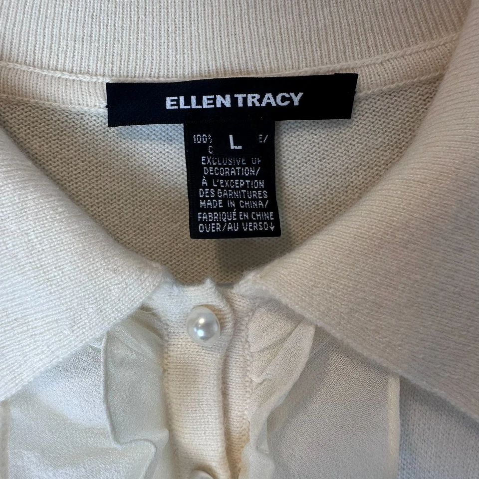 Blusa romántica con volantes 100 % cachemir crema suéter para mujer Ellen Tracy talla (L) Foto 4 de 4