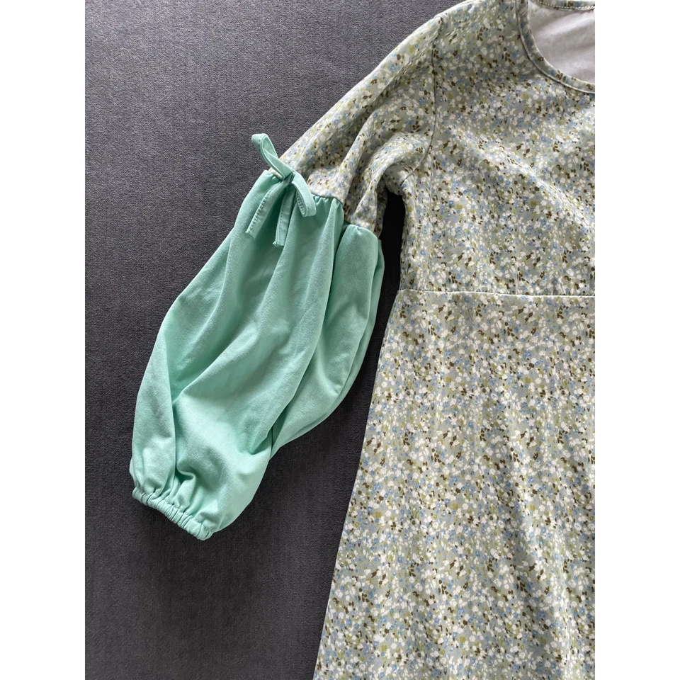 Цветочный Puff рукав макси платье девочек M зеленый Cottagecore прерии кружева кромки винтажный - Изображение 3 из 4