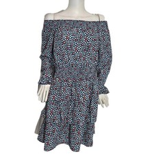 Michael Kors Women's Dress Size L Floral Off Shoulder Smocked Tiered Ruffle 39