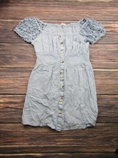 Hint of Blush Womens Size Large Blue Button Up Lace Short Sleeve Summer Dress