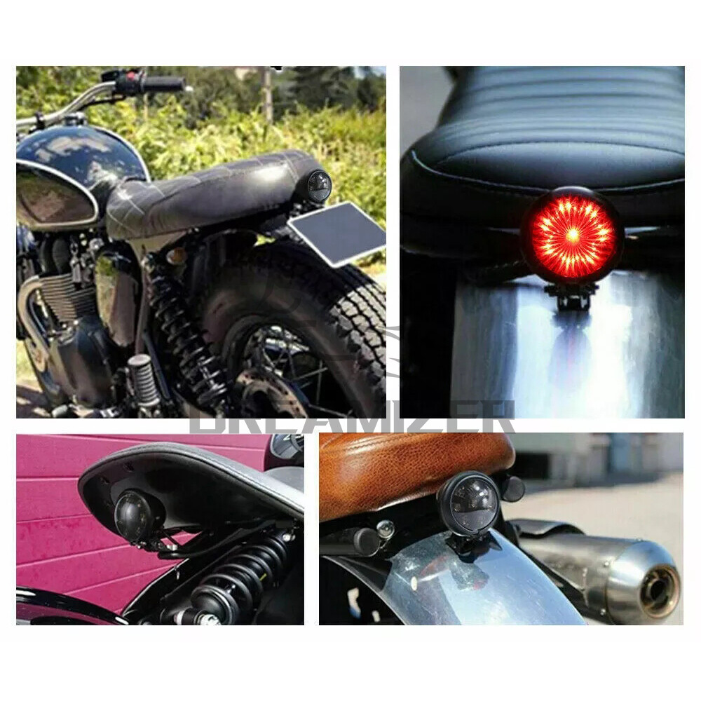 Universale LED Fanale Posteriore Old School 2 Nero Retro Bobber Luce Di - Foto 8