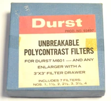 Durst 3x3" Unbreakable Polycontrast filters. 7 total. Cat. 93497. New.