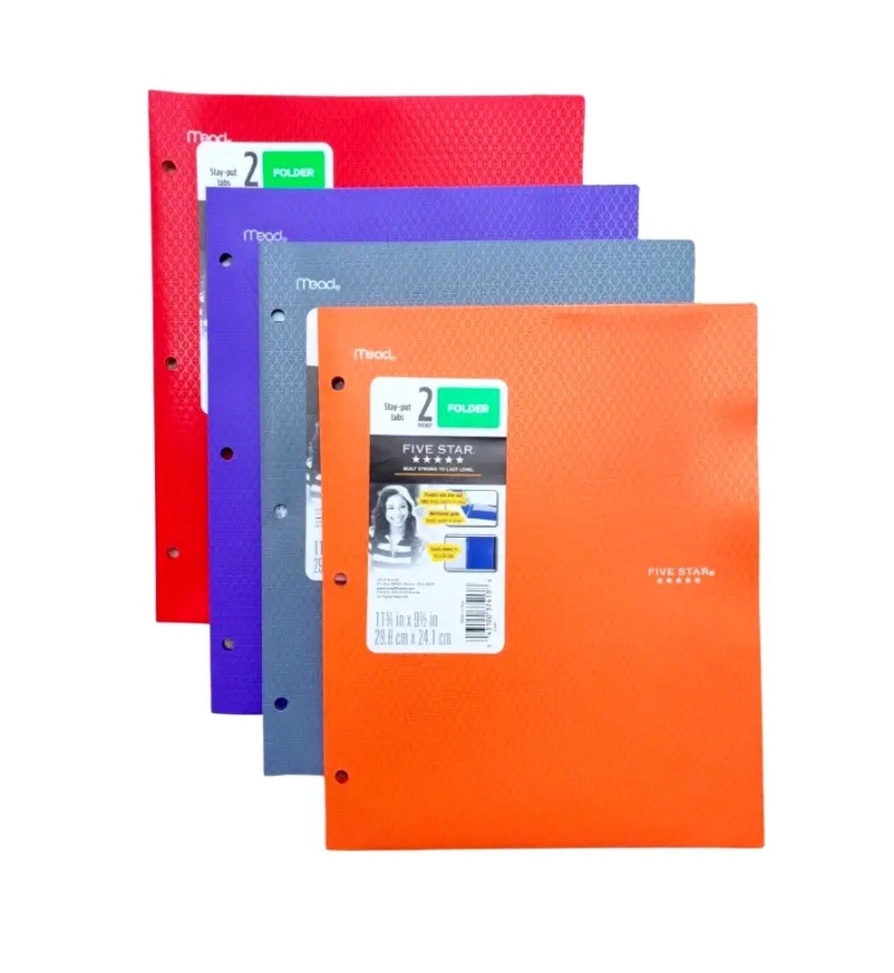 Five Star 2-Pocket Stay Put Plastic Multi Color Folders 3-Ring Binder 4PK + 2GWP