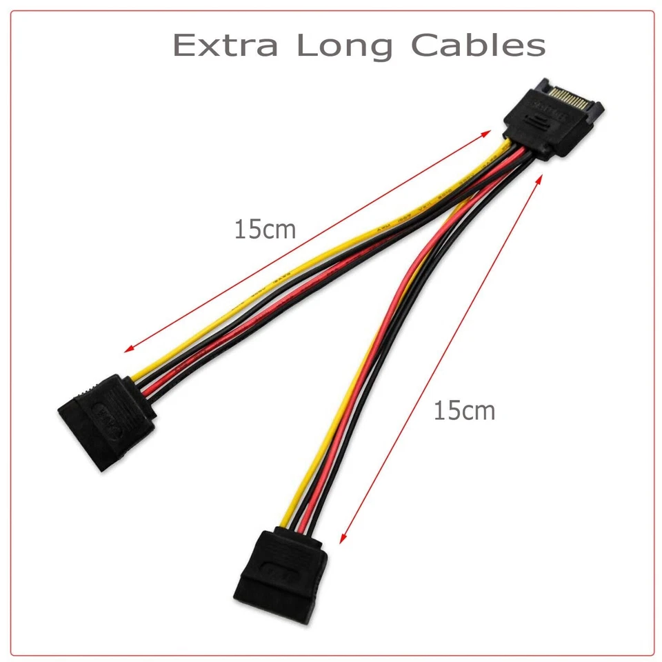 SATA Power 15-pin Y-Splitter Cable Adapter Male to Female for SSD HDD Hard Drive - Image 4 of 4