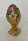 Vtg Fenton Art Glass Pedestal Egg Aurene Hand Painted Floral Artist Signed