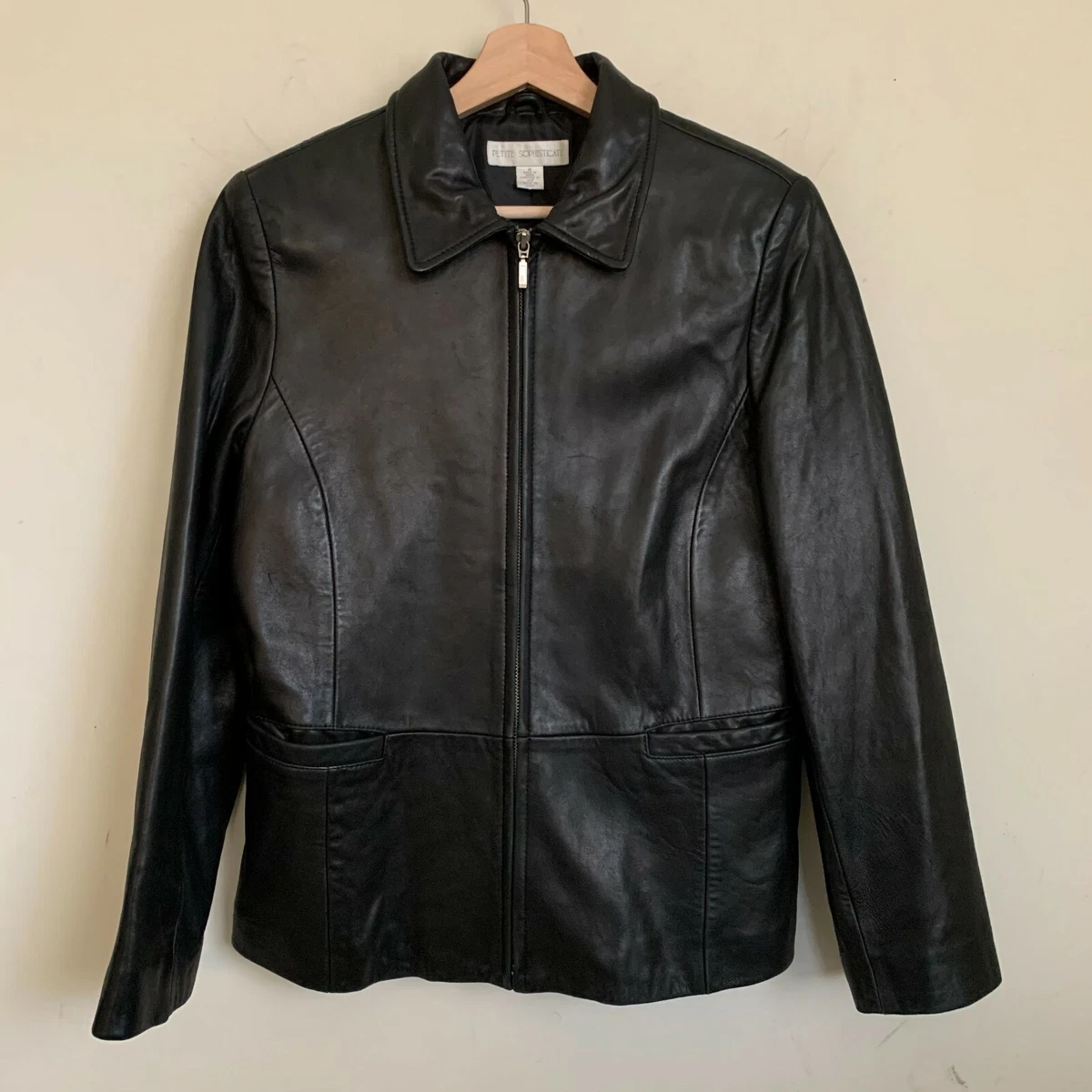 Womens black leather shop jacket petite