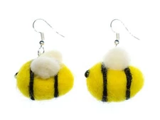Bee Earrings Miniblings Children's Earrings Felt Yellow Bees 31mm