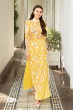 Ao Dai L Voan Tơ  Hoa Mai Vàng 4 tà, Ngực 85, Eo 76 cm, Pants included