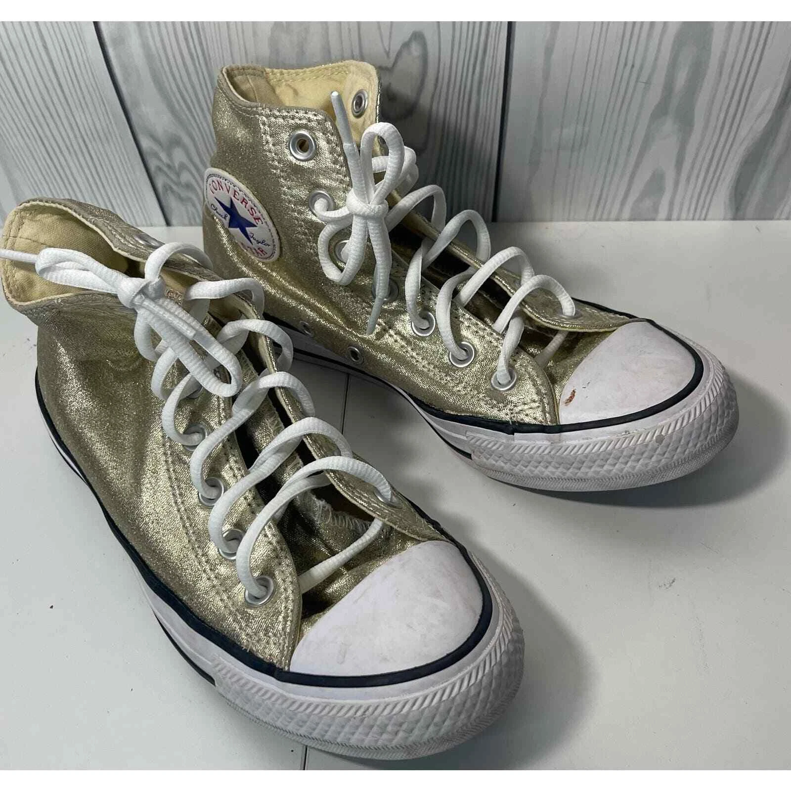 Nuova donna 7 (uomo 5) Converse HI tela oro metallizzato leggero 153178F