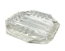 Clear Glass Art Deco 6 Slotted Hexagon Ashtray 5 x 5"