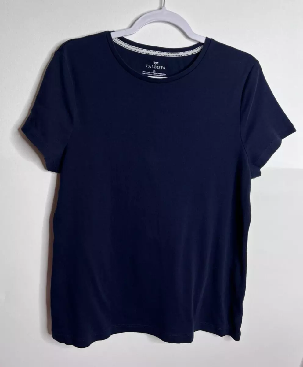 Talbots Top Womens XL Navy Blue 100% Pima Cotton Tee Shirt