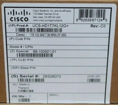 New Cisco 1TB 7.2k 3.5" 12Gb/s SAS Enterprise LFF Hard Drive HDD UCS-HD1T7KL12G - Picture 3 of 4