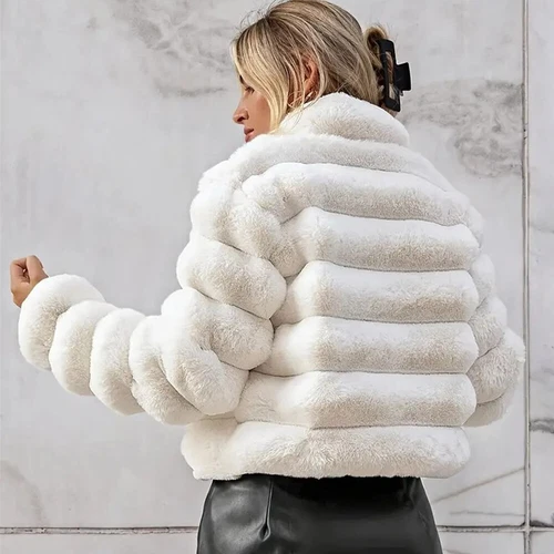 Faux Fur Coat Women's Fashion Warm Short Imitation Fur Coat Jacket - Picture 7 of 17