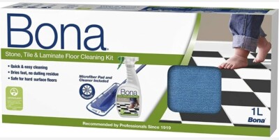 Bona Stone Fliese & Laminat Reinigungsset [Mop mit Griff + Pad + 1L Reiniger]