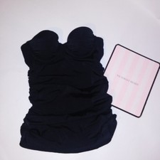 Victoria Secret Swim Tankini Top 32A Solid Black Scrunch Sides Gathered Underwir