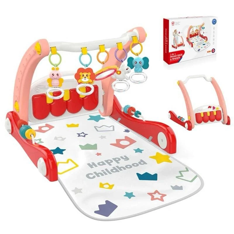 Multi functional 2 in 1 baby walker with musical piano rack activity gym mat