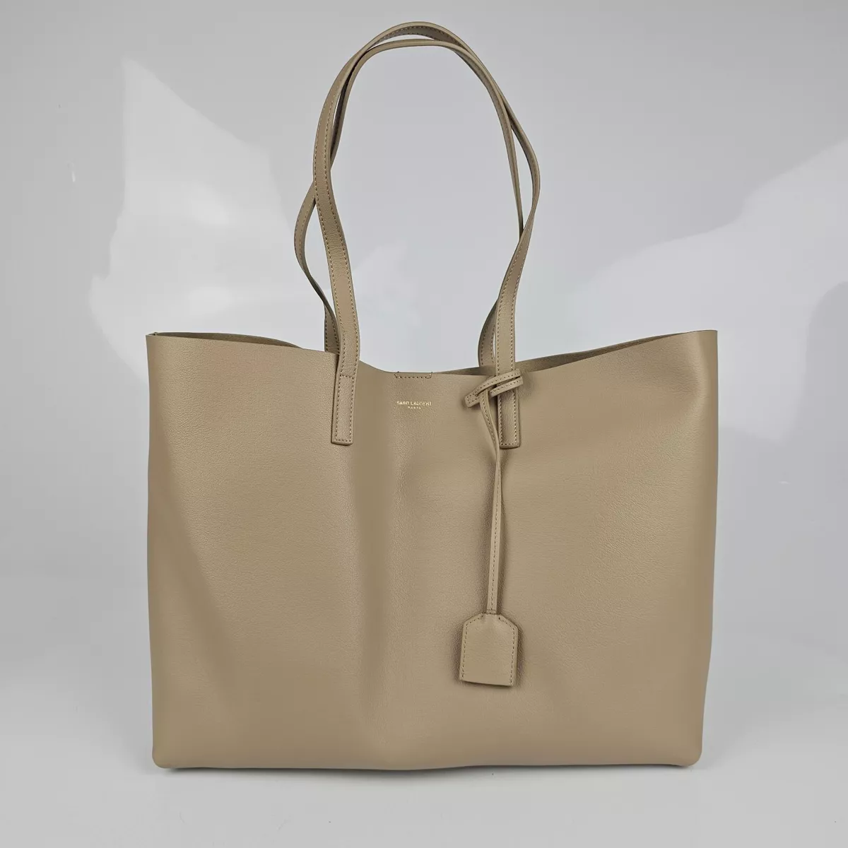 Beige leather tote best sale bag