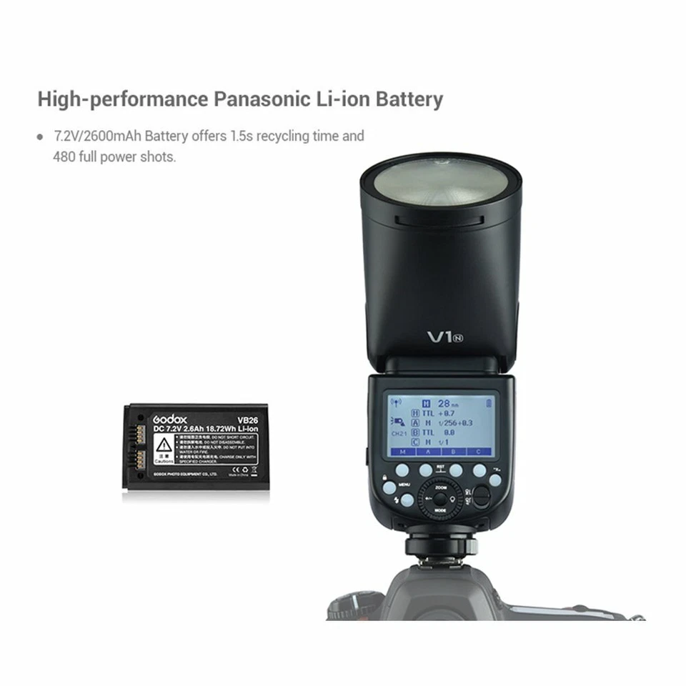 US Godox V1-N 2.4G TTL HSS 1/8000s Round Head Camera Flash Light For Nikon+Gift - Image 4 of 4