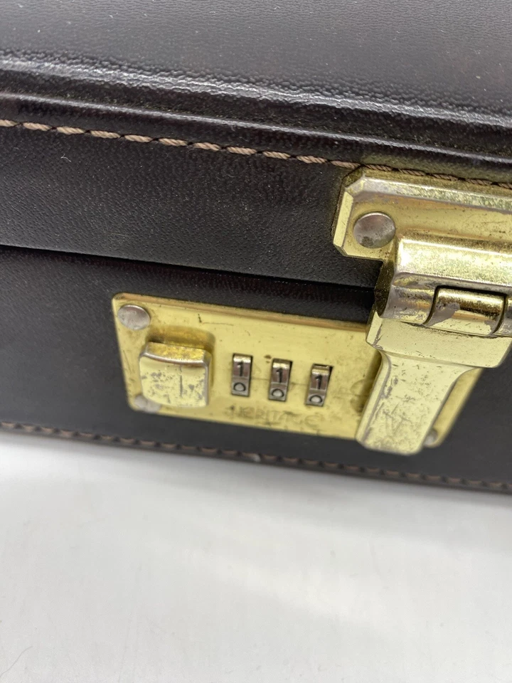 "Maletín rígido vintage Heritage marrón extensible de cuero LEER 17""x 12,5""" Foto 2 de 4