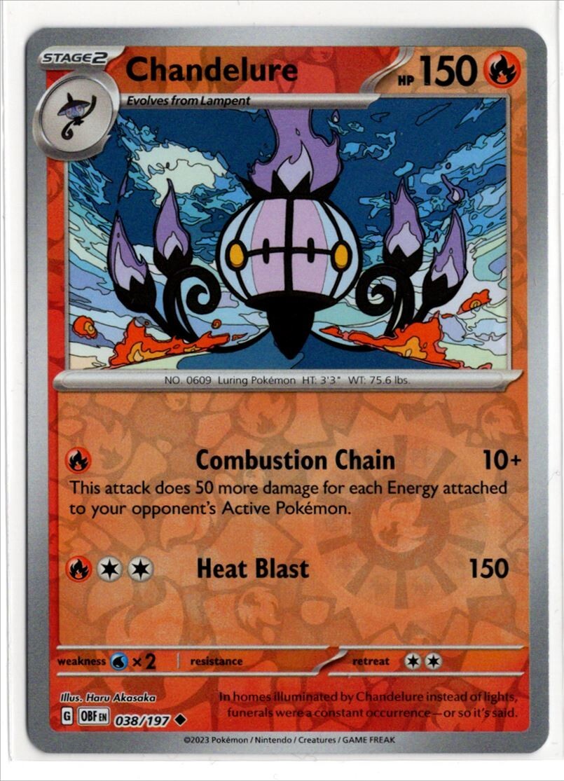 Pokemon Obsidian Flames Reverse Holo 038/197 Chandelure