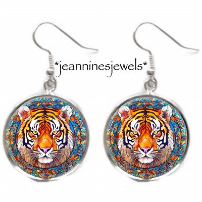 Tiger Dangle Earrings Jungle Cat Big Cat Tiger Lover Gift Silver Charm  Earrings