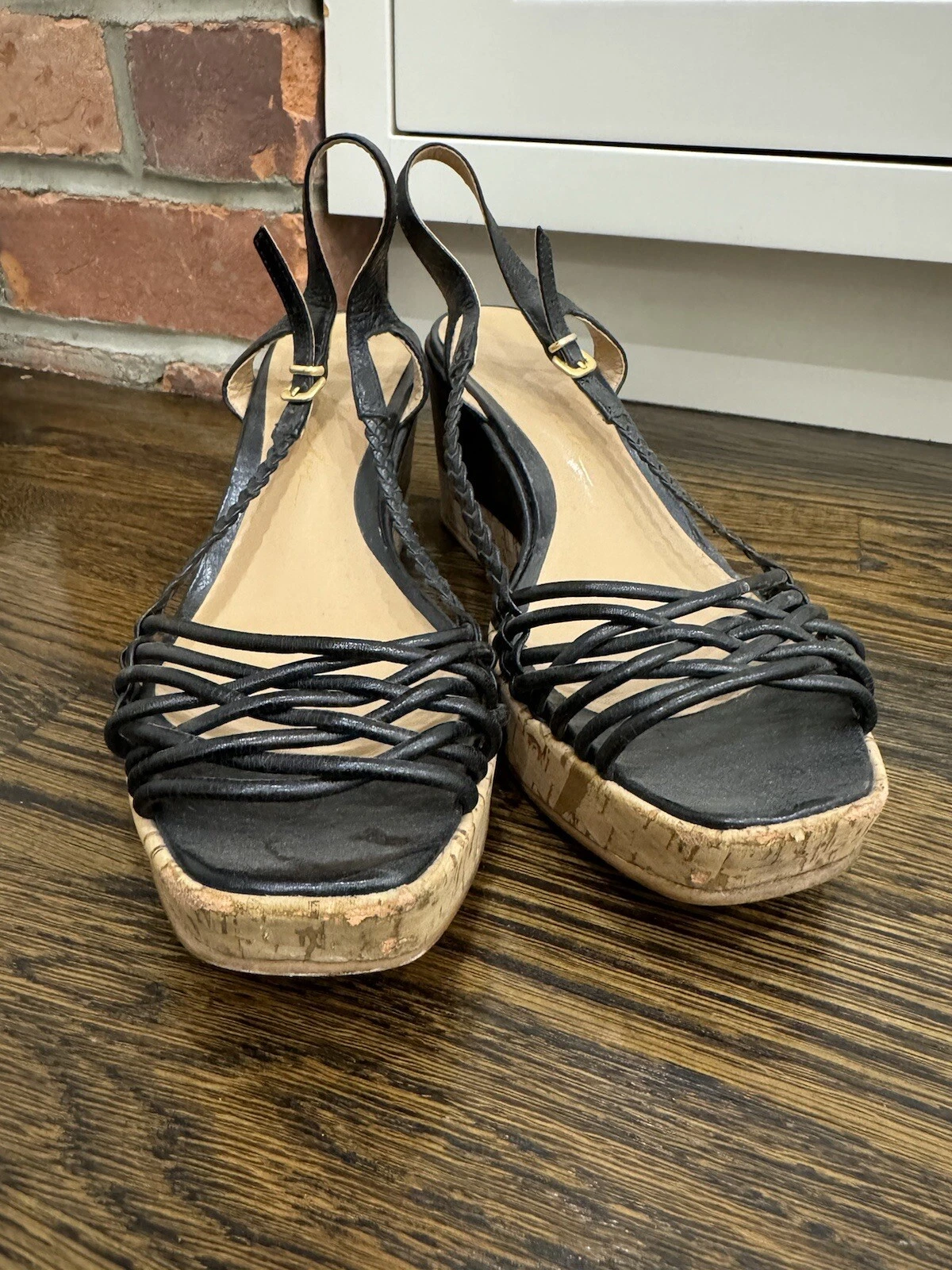 MBT Nuovo LUIZA BARCELOS sandalo donna plateau espadrillas nero taglia 9 punta quadrata